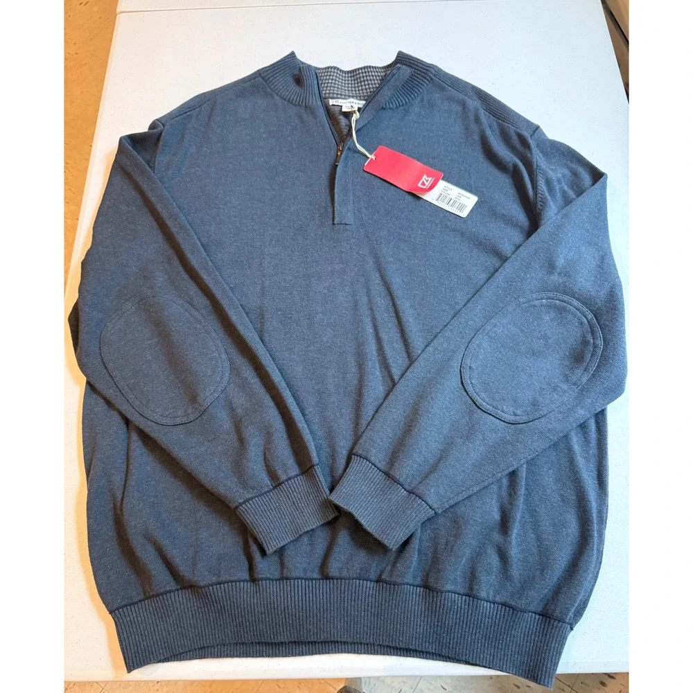 Cutter & Buck Mens 1XB Navy Heather Quarter Zip Sweater Elbow Patch new nwt golf